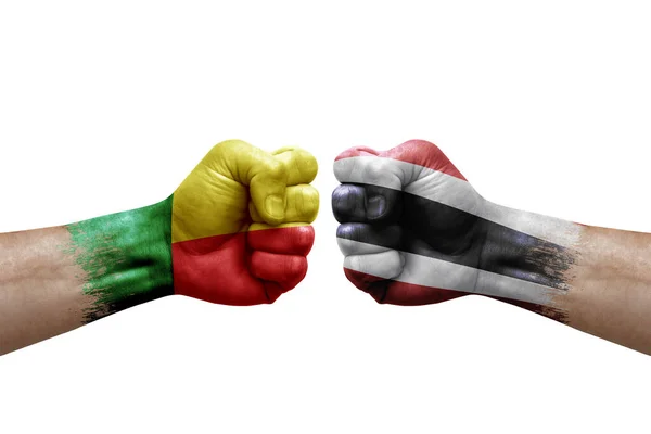 Two Hands Punch Each Others White Background Country Flags Painted — Foto de Stock