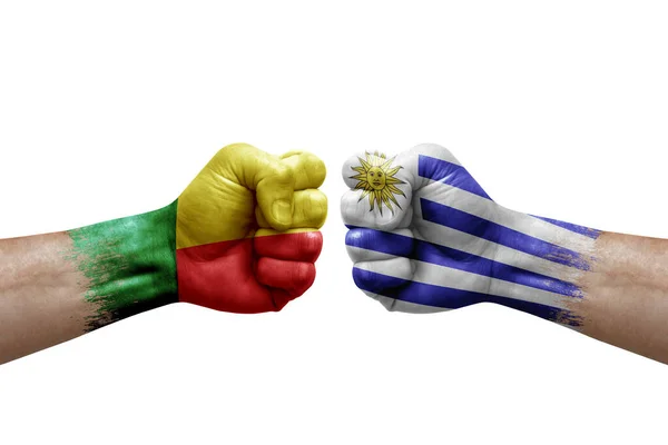 Two Hands Punch Each Others White Background Country Flags Painted — 图库照片