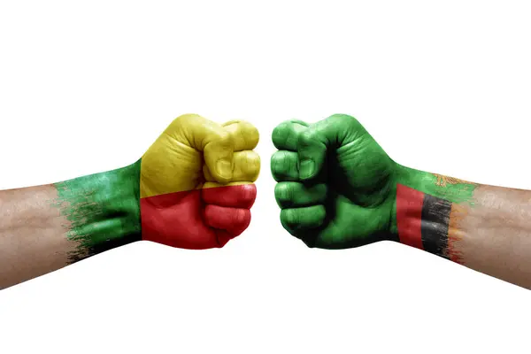 Two Hands Punch Each Others White Background Country Flags Painted — Stockfoto