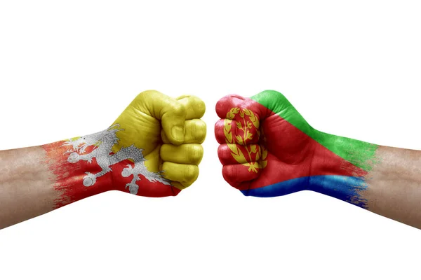 Two Hands Punch Each Others White Background Country Flags Painted —  Fotos de Stock