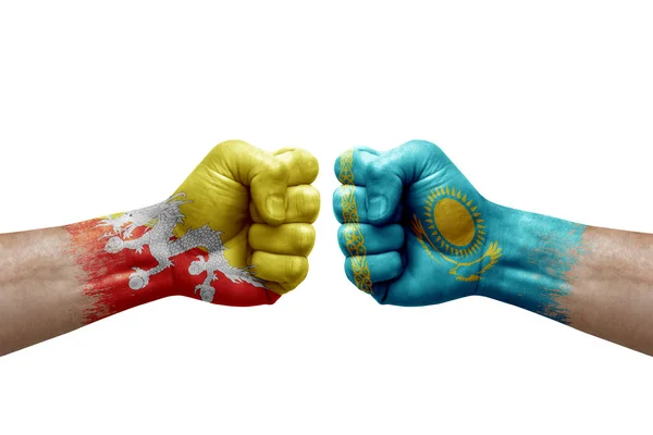 Two Hands Punch Each Others White Background Country Flags Painted —  Fotos de Stock