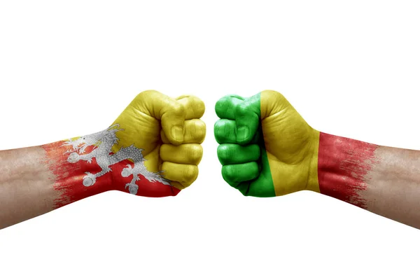 Two Hands Punch Each Others White Background Country Flags Painted — Stok fotoğraf