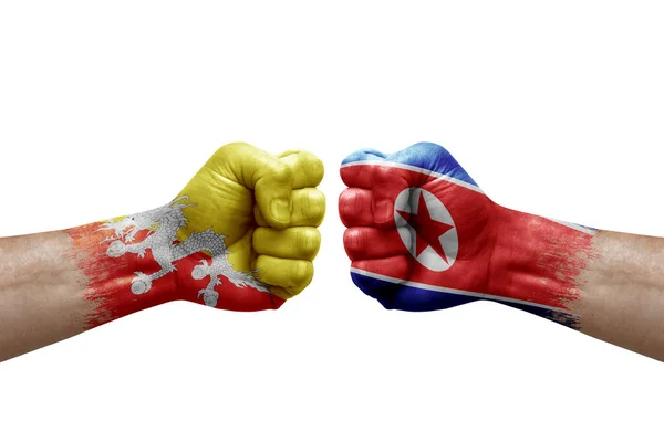 Two Hands Punch Each Others White Background Country Flags Painted — Fotografia de Stock