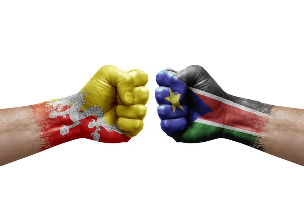 Two Hands Punch Each Others White Background Country Flags Painted — 图库照片