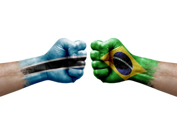 Two Hands Punch Each Others White Background Country Flags Painted — Fotografia de Stock