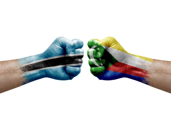 Two Hands Punch Each Others White Background Country Flags Painted — Photo