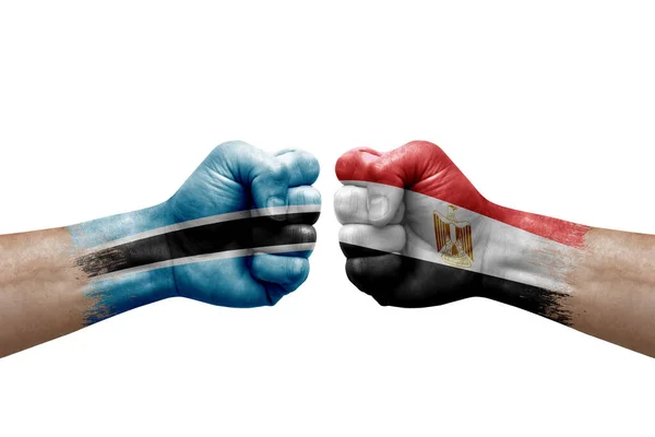 Two Hands Punch Each Others White Background Country Flags Painted — Stok fotoğraf