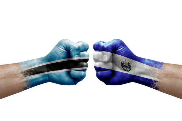 Two Hands Punch Each Others White Background Country Flags Painted — Stock Fotó