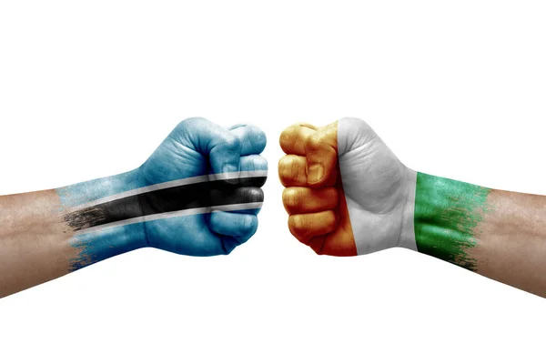 Two Hands Punch Each Others White Background Country Flags Painted — Stock Fotó