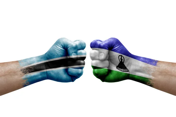 Two Hands Punch Each Others White Background Country Flags Painted — Stok fotoğraf