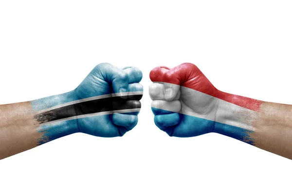 Two Hands Punch Each Others White Background Country Flags Painted — Stock Fotó