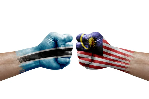 Two Hands Punch Each Others White Background Country Flags Painted — 图库照片