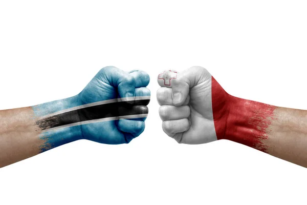 Two Hands Punch Each Others White Background Country Flags Painted — Stockfoto