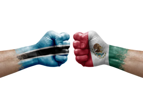 Two Hands Punch Each Others White Background Country Flags Painted — Photo