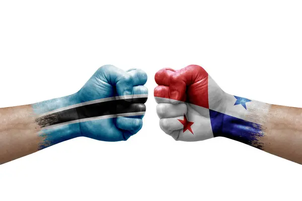 Two Hands Punch Each Others White Background Country Flags Painted — 스톡 사진