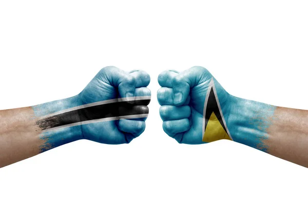 Two Hands Punch Each Others White Background Country Flags Painted — Foto de Stock