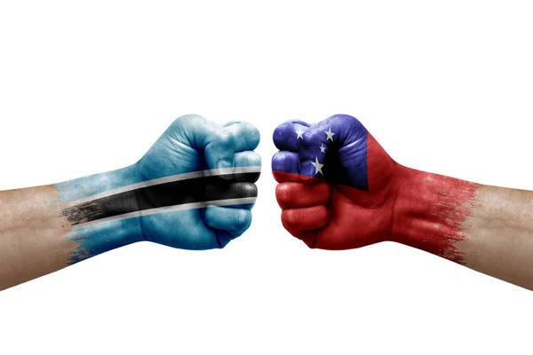 Two Hands Punch Each Others White Background Country Flags Painted — Zdjęcie stockowe