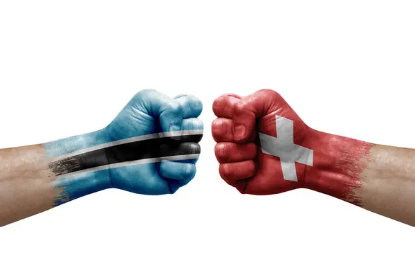 Two Hands Punch Each Others White Background Country Flags Painted — Zdjęcie stockowe