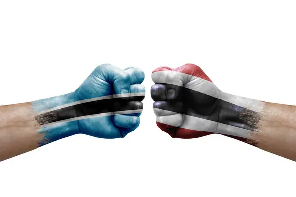 Two Hands Punch Each Others White Background Country Flags Painted — Fotografia de Stock