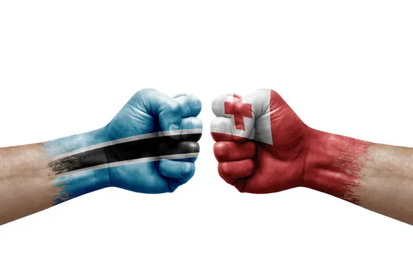 Two Hands Punch Each Others White Background Country Flags Painted — Stock Photo, Image