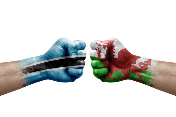 Two Hands Punch Each Others White Background Country Flags Painted — Fotografia de Stock