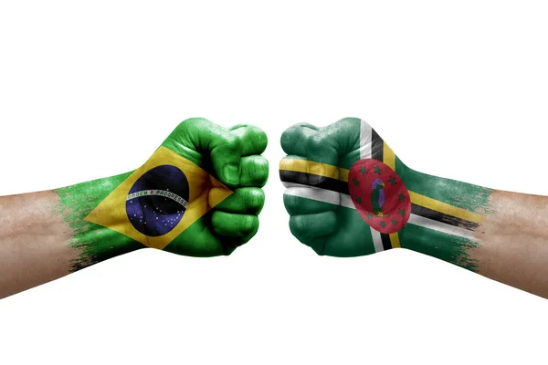 Two Hands Punch Each Others White Background Country Flags Painted — Foto de Stock