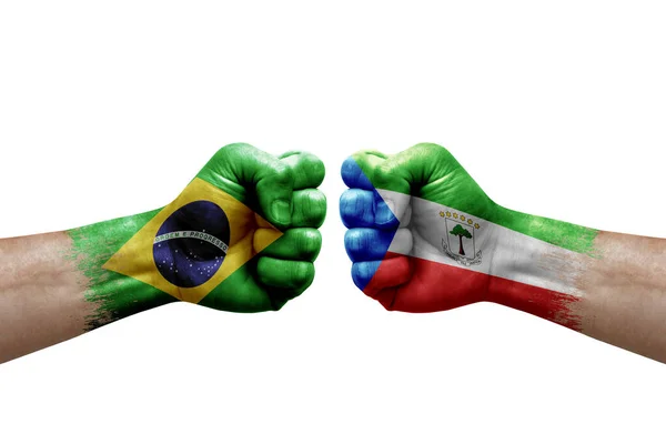 Two Hands Punch Each Others White Background Country Flags Painted — Fotografia de Stock