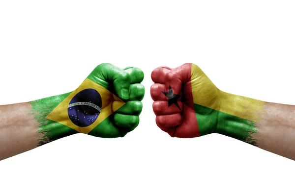 Two Hands Punch Each Others White Background Country Flags Painted — Fotografia de Stock