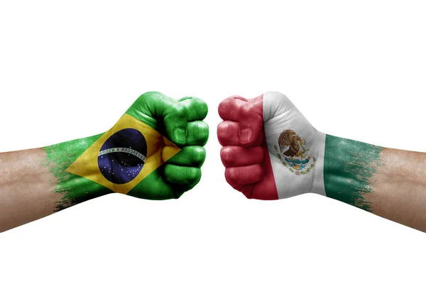 Two Hands Punch Each Others White Background Country Flags Painted — Photo