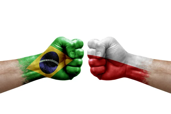 Two Hands Punch Each Others White Background Country Flags Painted — Stock Photo, Image