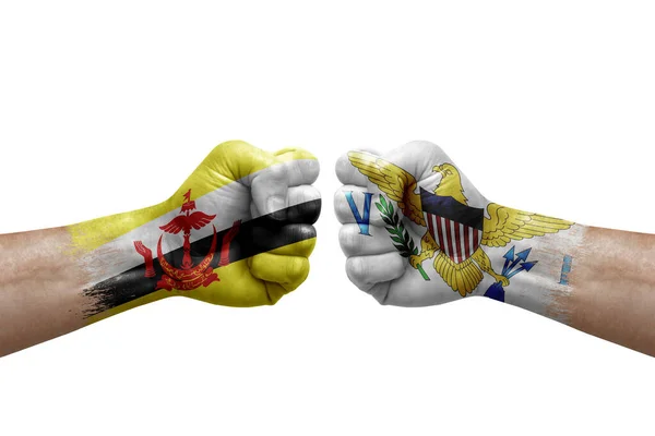 Two Hands Punch Each Others White Background Country Flags Painted — Stockfoto