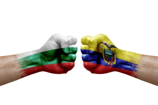 Two Hands Punch Each Others White Background Country Flags Painted — Fotografia de Stock