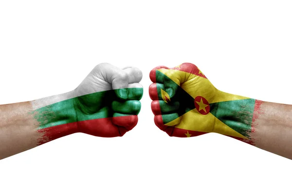 Two Hands Punch Each Others White Background Country Flags Painted — Stok fotoğraf