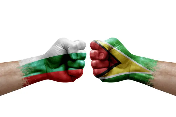 Two Hands Punch Each Others White Background Country Flags Painted — 스톡 사진