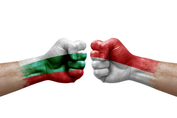 Two Hands Punch Each Others White Background Country Flags Painted —  Fotos de Stock