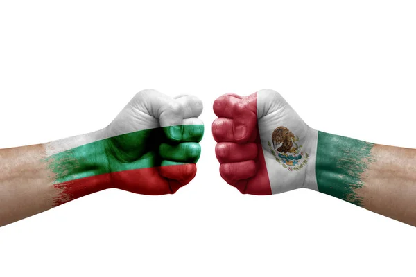 Two Hands Punch Each Others White Background Country Flags Painted — Stockfoto