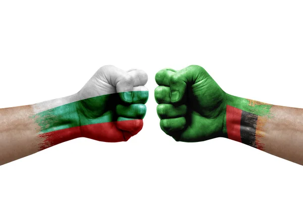 Two Hands Punch Each Others White Background Country Flags Painted —  Fotos de Stock