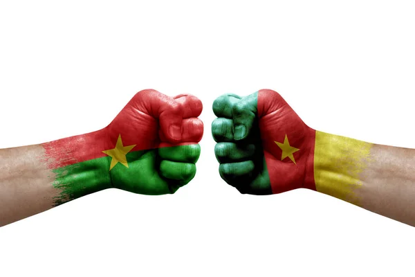 Two Hands Punch Each Others White Background Country Flags Painted — Stock Fotó