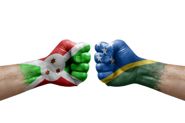 Two Hands Punch Each Others White Background Country Flags Painted — 图库照片