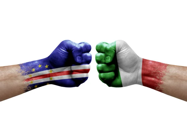 Two Hands Punch Each Others White Background Country Flags Painted — ストック写真