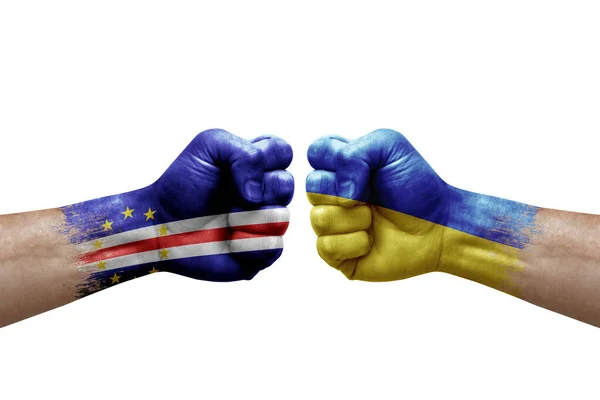 Two Hands Punch Each Others White Background Country Flags Painted —  Fotos de Stock