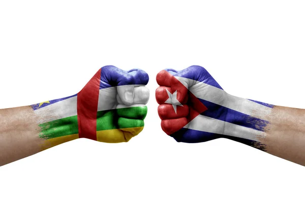 Two Hands Punch Each Others White Background Country Flags Painted — Fotografia de Stock