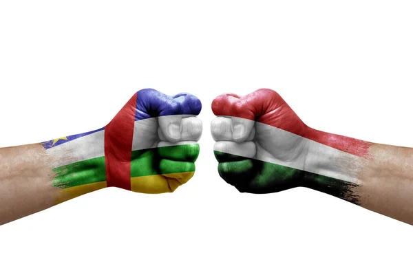 Two Hands Punch Each Others White Background Country Flags Painted — Stock Photo, Image