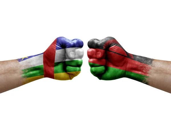 Two Hands Punch Each Others White Background Country Flags Painted — 图库照片