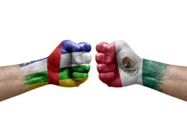 Two Hands Punch Each Others White Background Country Flags Painted — Stock fotografie