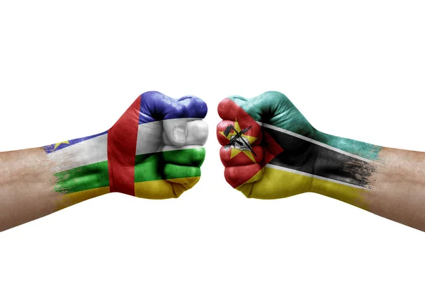 Two Hands Punch Each Others White Background Country Flags Painted — Stock Fotó