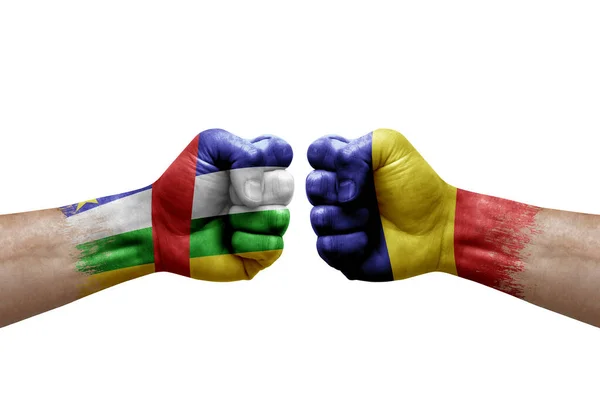 Two Hands Punch Each Others White Background Country Flags Painted — 图库照片