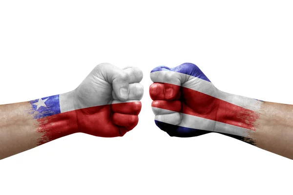 Дві Руки Ударяють Одна Одній Білому Тлі Державні Прапори Намальовані — стокове фото