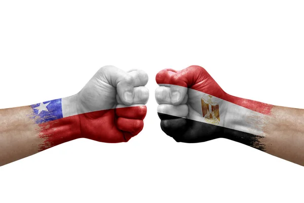 Two Hands Punch Each Others White Background Country Flags Painted — Foto de Stock