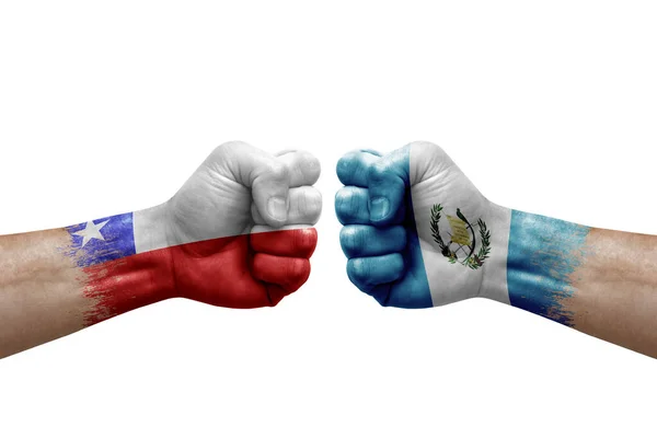 Дві Руки Ударяють Одна Одній Білому Тлі Прапори Країни Намальовані — стокове фото